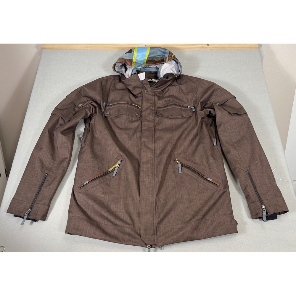 Helix Snowboardwear‎ Mens XXL Brown Insulated Snow Jacket Plaid Hood Parka 0363